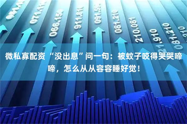 微私寡配资 “没出息”问一句:被蚊子咬得哭哭啼啼,怎么从从容容睡好觉!